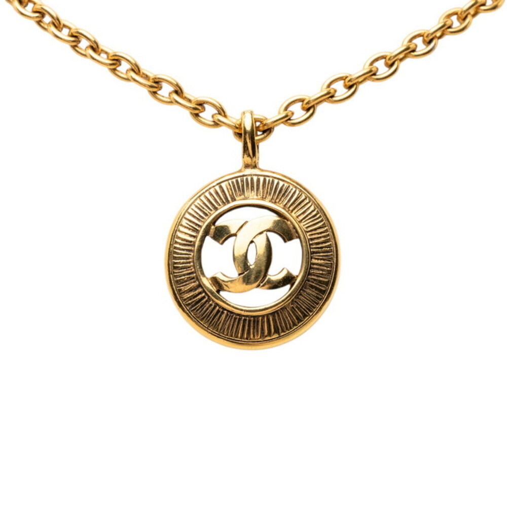 Chanel Coco Mark Round Chain Necklace Pendant Gold Plated Women's CHANEL